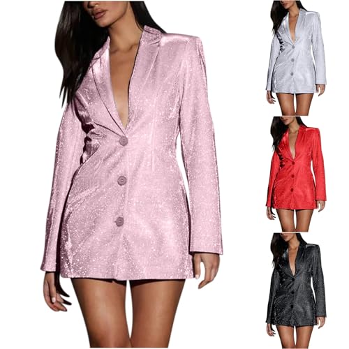 HGps8w Women's Sequins Blazer Dress Sexy Button Up Long Blazers Sparkle Suit Jackets Formal Evening Party Club Outfits2