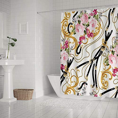 Rideau de douche imperméable chic aux finitions baroques dorées