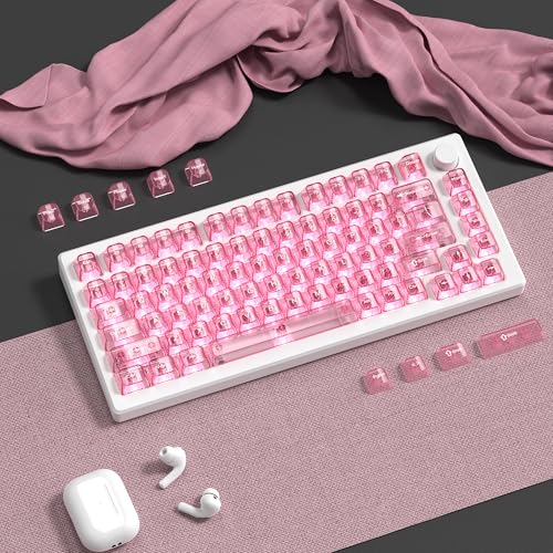 Image of dagaladoo Pink Clear Keyboard keycaps,Transparent keycaps 60 75 100 Percent,Ceramic Jelly Key caps Set,Shine Through Crystal caps,MDA Profile Key caps for Mechanical Keyboard(115key)