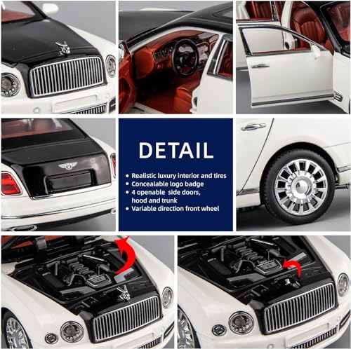 Image of Invite Enterprise Die-Cast Zinc Alloy 1:24 Scale 2024 Bentlley Mulsanne Large With 6 Openable Doors,Lights & Music & Steerable Front Wheels?1:24 Bently Mulsanne - Black /Brown?