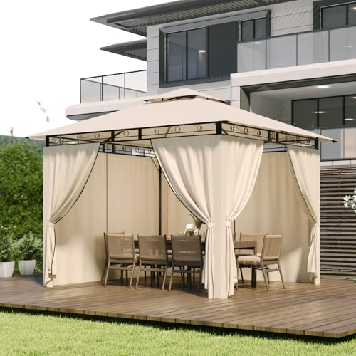 TRIUMPHKEY Cenador 3 x 3 resistente al agua, estable, resistente al invierno, para jardín, cenador de jardín, con marco de metal, color beige sin LED