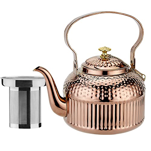 SANQIAHOME Antique 1.8L (60Oz) Stainless Steel Teapot with Infuser copper