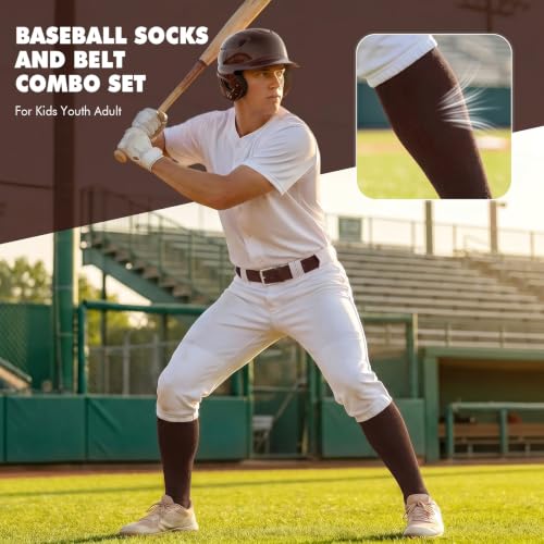Image of WHIPPY Baseball Socks and Belt Combo Set Knee-High Softball Socks & Adjustable Elastic Belt for Kids Youth Adult