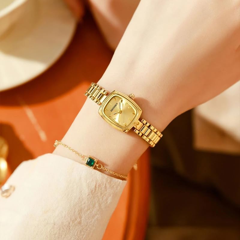 Petite Gold Watches for Women Vintage Bracelet Fashion Accessories Rounded Square Quartz Dial Ladies Watches with Waterproof Stainless Steel Dress Business & Gifts for Women - Image 2