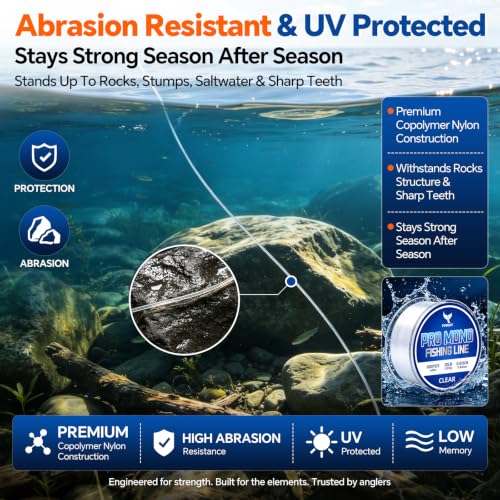 Image of Monofilament Fishing Line with Knot Guide Card, Tangle-Free Snap Ring for No More Mess, Low Memory Smooth Casting Nylon Mono String, 15 /20 /30 /50 /80LB, 220-1050 Yards