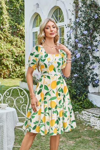 Image of Belle Poque Women's Vintage Midi Cottagecore Cocktail Dresses | Belle Poque Women's Vintage Cottage Core Dress,A-line,Midi,Square Neck,Homecoming Dress,Cocktail Dress,Sun Dress