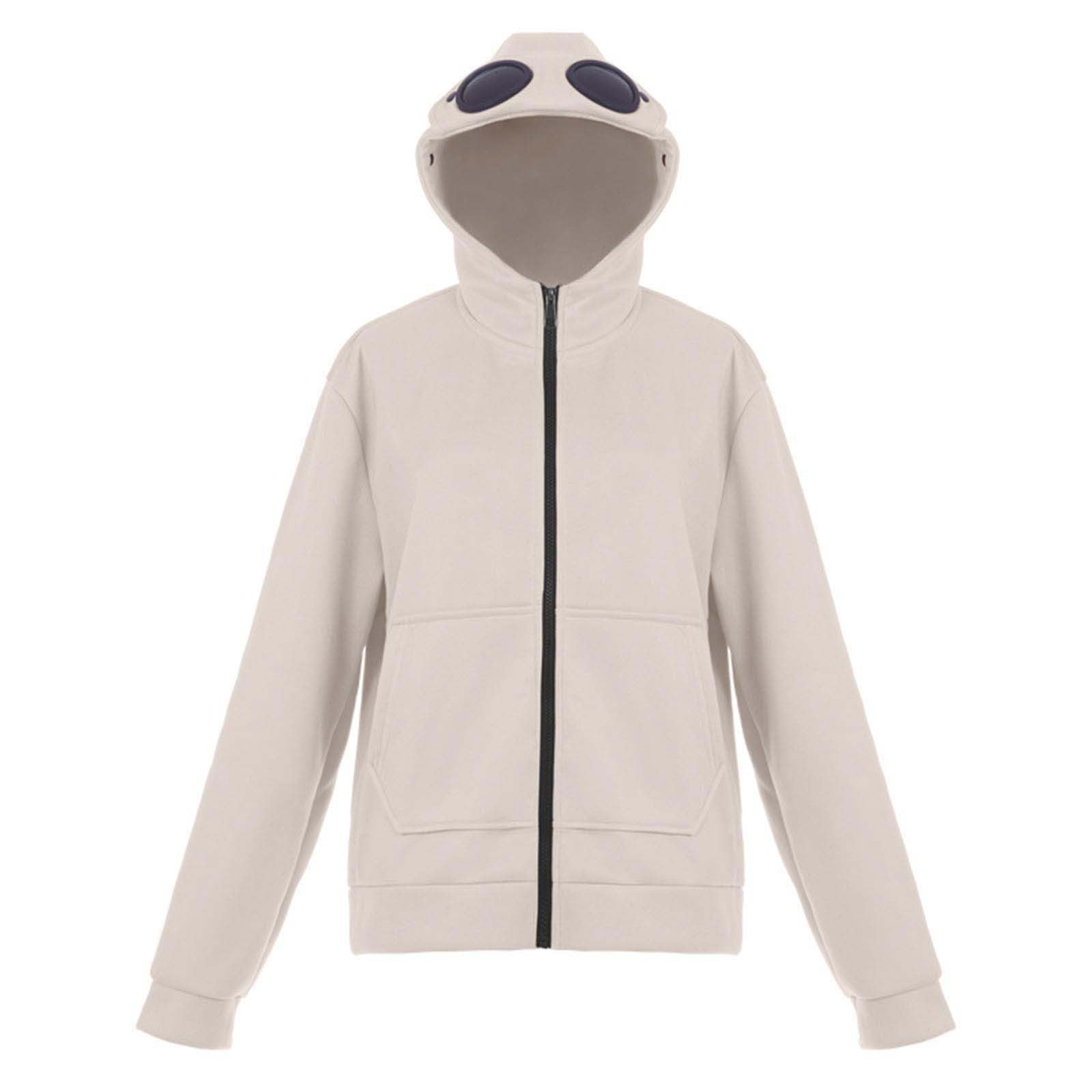 Chaqueta con capucha para hombre con gafas de piloto integradas en la capucha, sudadera transpirable con cremallera, sudadera de manga larga con bolsillo canguro, chaqueta de entretiempo resistente al
