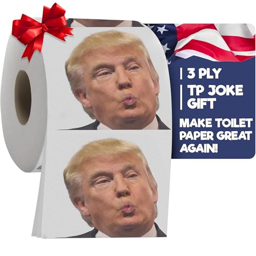 Trump Political Toilet Paper Roll by Gagster - 3 Ply Funny Novelty Gag TP with Full-Color Image - 200 Sheets Per Roll - Prank Gift for Adults - Printed on Every Sheet - Make Your Butt Laugh
