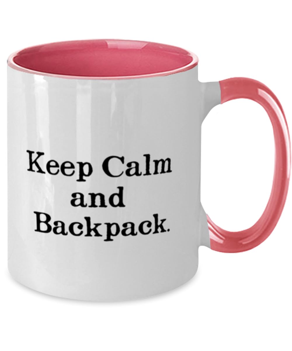 Motivational Backpacking Gifts, Keep Calm and Backpack, Birthday Gifts, Two Tone 11oz Mug For Backpacking from Friends, Hiking, Camping, Backpacking gear, Outdoor adventure, Nature lover