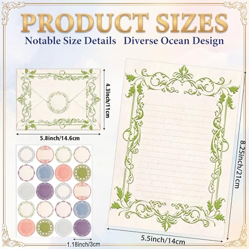 Image of TaoBary 160 Pcs Stationery Paper Set 50 Double Sided Stationery Papers with 50 Matching Envelopes and 60 Round Dot Sticker, 10 design(vintage Lace Frame, 5.5 x 8.25 Inch)