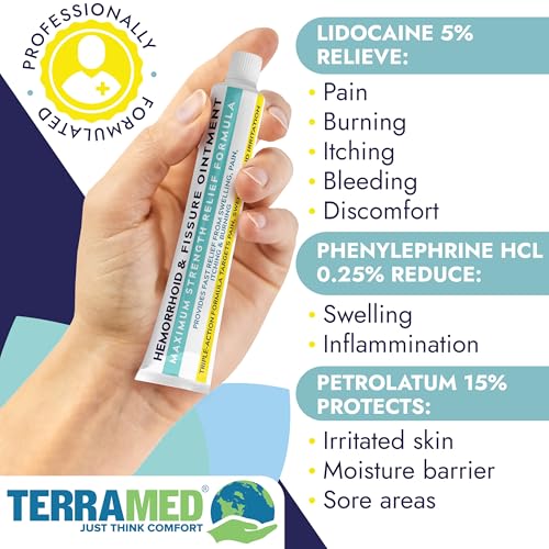 Image of Hemorrhoid Cream Hemorrhoid Treatment | Fast Acting Fissure Ointment with 5% Lidocaine | Maximum Strength Relief from Pain, Swelling, Itching & Burning | Soothes Healing | 2 Tubes + 6 Applicators