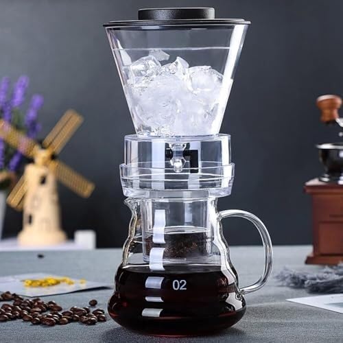 Cold Brew Drip Tower,Glass Coffee Maker with Adjustable Water Flow, Detachable Design Slow Drip Technology for Smooth Iced Coffee