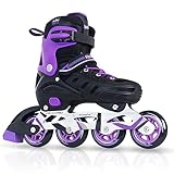 Inline Skates for Kids Youth, Adjustable Aggressive Durable Roller Blades with Giant Wheels, High Performance Skates for Boys Girls Purple Size 3 4 5 6