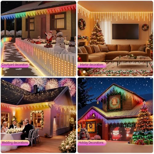 AHAWILL Icicle Lights for Outside,33ft Christmas Lights Outdoor with Dimmable 255LED,IP65 Waterproof,USB Plug in Curtain String Lights with DIY Scene Modes for Party,Roof,Halloween Decor(Multicolor) - image 7