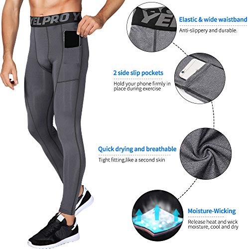 N/H Men's Compression Pants Workout Athletic Leggings Quick Dry Running Gym Tights Base Layer With Pockets By Dazzle Youth (Grey Xxl) #TOP2