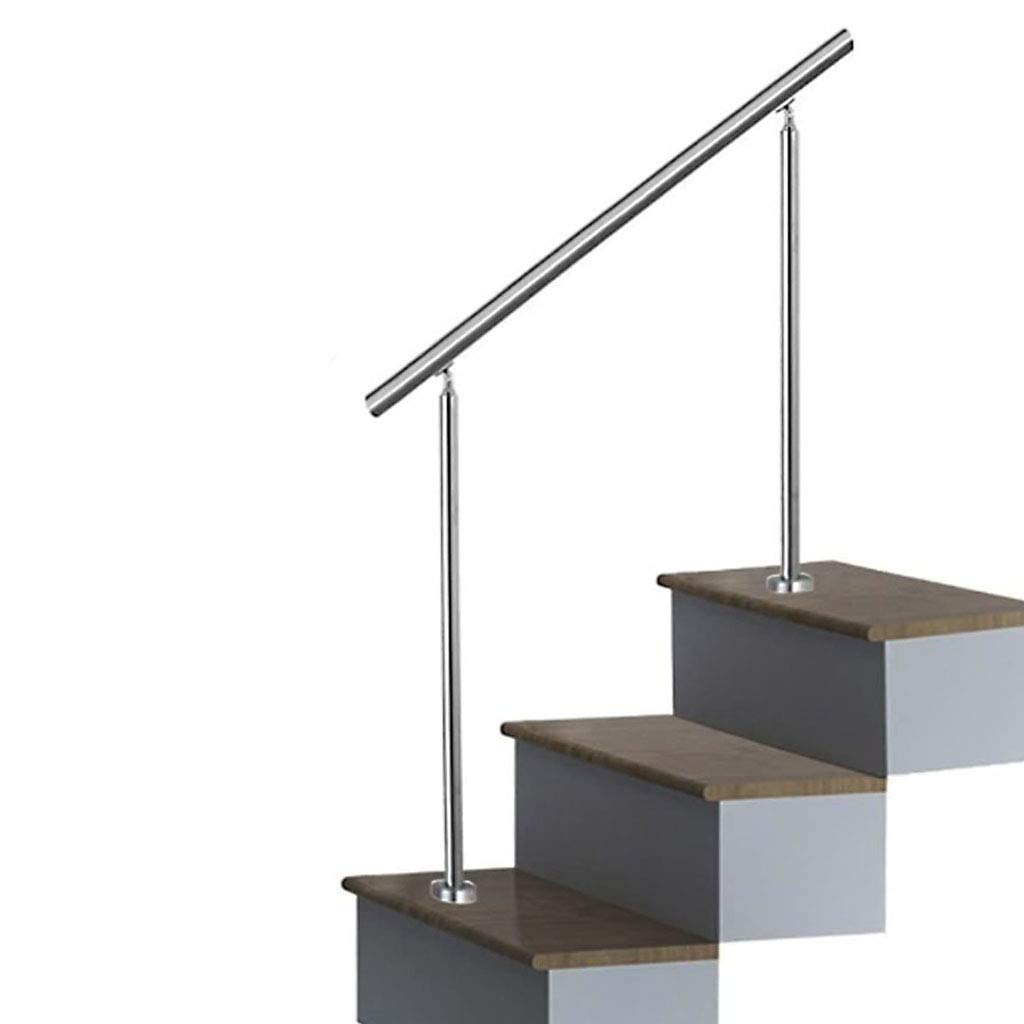 LWJSOCP Stair handrail Round tube stair handrail 120 cm, indoor and outdoor 304 stainless steel railing 2 columns as stairs balcony retaining wall