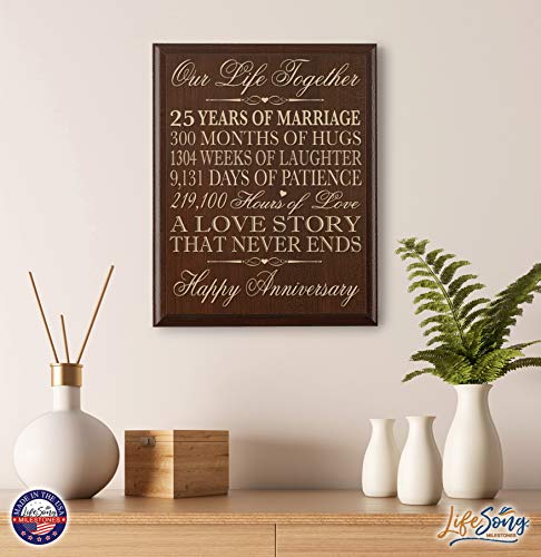 LifeSong Milestones 25th Wedding Anniversary Wall Plaque Gifts for Couple, 25th for Her,25th Wedding for Him 12" W X 15" H Wall Plaque