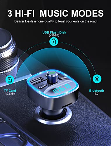 Mohard-Bluetooth-FM-Transmitter-for-Car-Bluetooth-Car-Adapter-MP3-Player-FM-Transmitter-Hands-Free-Calling-Dual-USB-Ports-5V24A-1A-LED-Screen-Support-TF-Card-USB-Flash-Drive