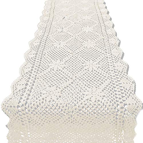 KEPSWET 14x60 inch Beige Cotton Crochet Lace Rectangular Table Runner Handmade Table Decoration KEPSWET 14x60 inch Beige Cotton Crochet Lace Rectangular Table Runner Handmade Table Decoration