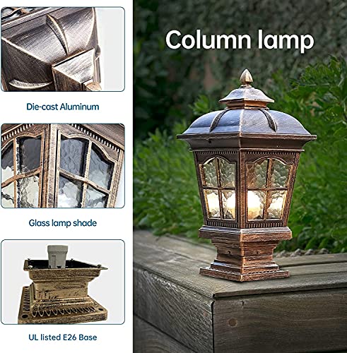 Spuik Outdoor Post Light 17''H Exterior Lamp Post Lantern Fixture Waterproof Aluminum Classic Vintage Column Lights Antique Yard Outside Pillar Light E26 Base Bronze #TOP4