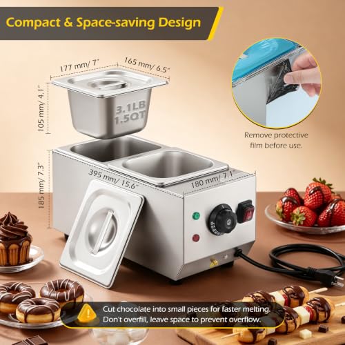Image of Dyna-Living Chocolate Melting Pot 2-Tanks Chocolate Tempering Machine | 1000W Chocolate Melter Pot for Melting Chocolate Candy, Electric Chocolate Warmer Pot for Home, Easy to Clean