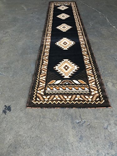 Kingdom Southwest Native American Long Runner Area Rug Black & Brown Design D143 (2 Feet 4 Inch X 10 Feet 11 Inch) #TOP7