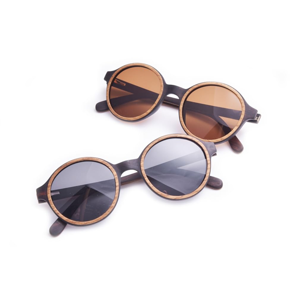 Getönte runde Holzsonnenbrille für Männer und Frauen, polarisierte Sonnenbrillengläser