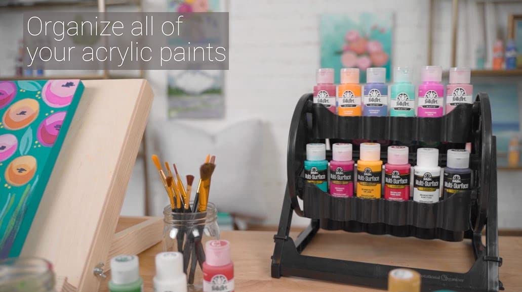 Plaid Rotational Organizer Storage Container That Stores 24 Standard 2 fl oz Bottles of Acrylic Paint for DIY Arts and Crafts, 31100, Black