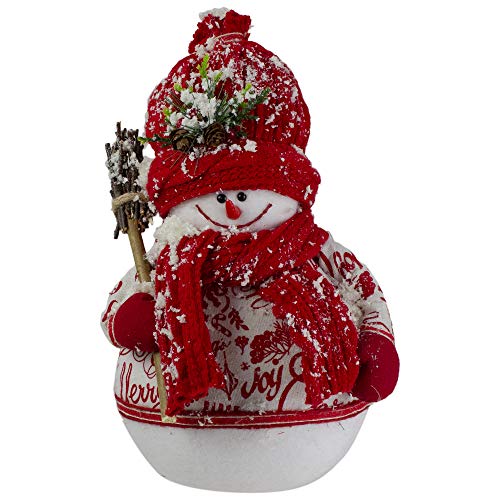 Northlight 1225 Red and White Standing Snowman Table Top Christmas Figure with Broom