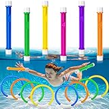 24 Pcs Underwater Pool Toys Include 12 Diving Rings and 12 Dive Sticks Plastic Pool Rings Fun Swimming Pool Dive Toys for Kids Summer Beach Water Training Swim Pool Games Outdoor Party