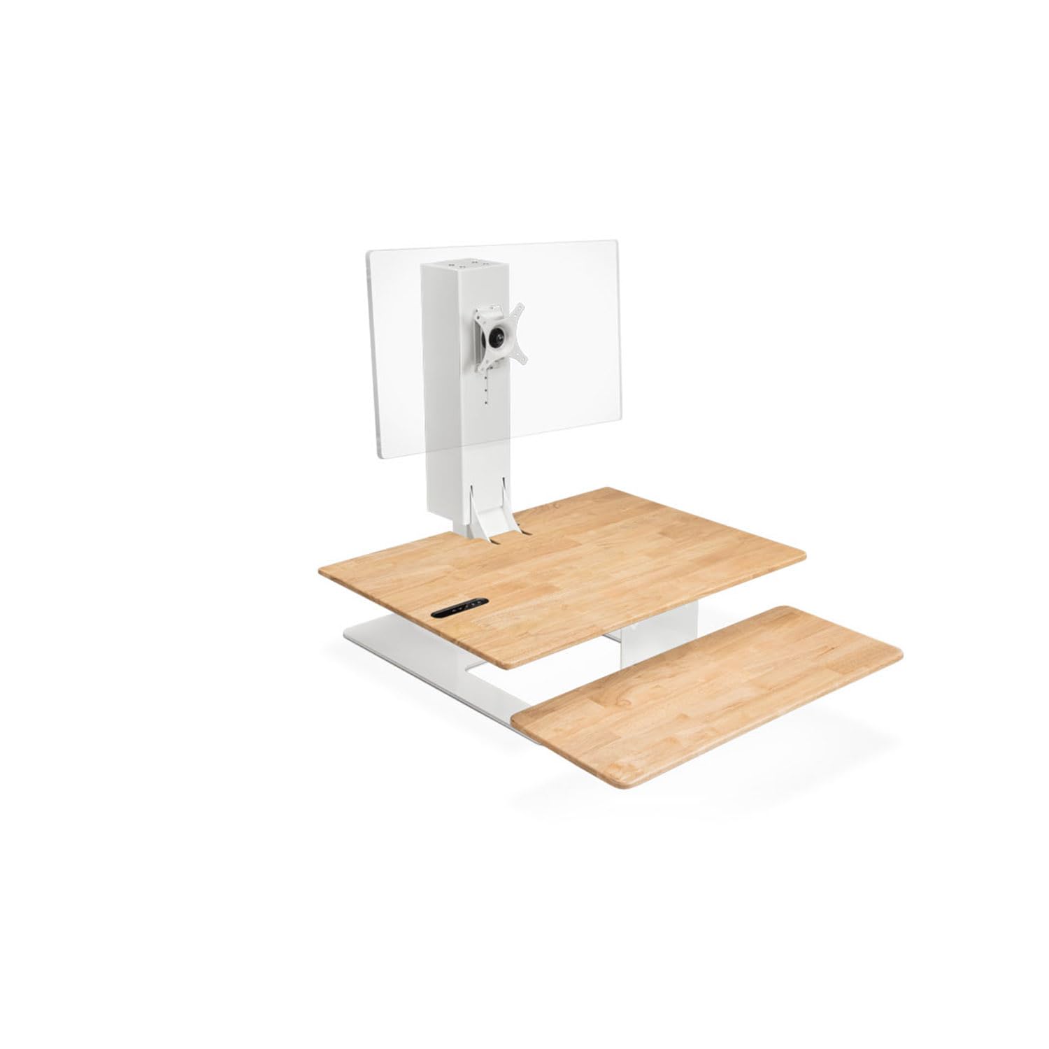 UPLIFT DESK - E7 Electric Standing Desk Converter, White Base, Natural Rubberwood Worksurface (Single Monitor)