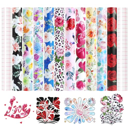 Image of HTVRONT Floral Permanent Vinyl 10 pcs 12 x 10 in Watercolor Flower Design