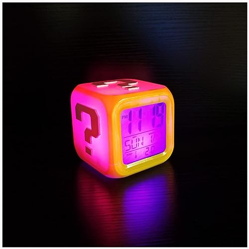 Creative Nostalgic Super, Mario Question Mark Square Light Ma Li 3D Night Light Anime Decoración Night Light Pequeño Reloj despertador