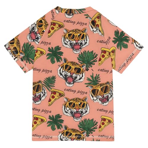 ALAZA Kids Rash Guard Girls Boys Toddler Swim Shirts Short Sleeve Tiger Pizza UPF 50+ 3T2