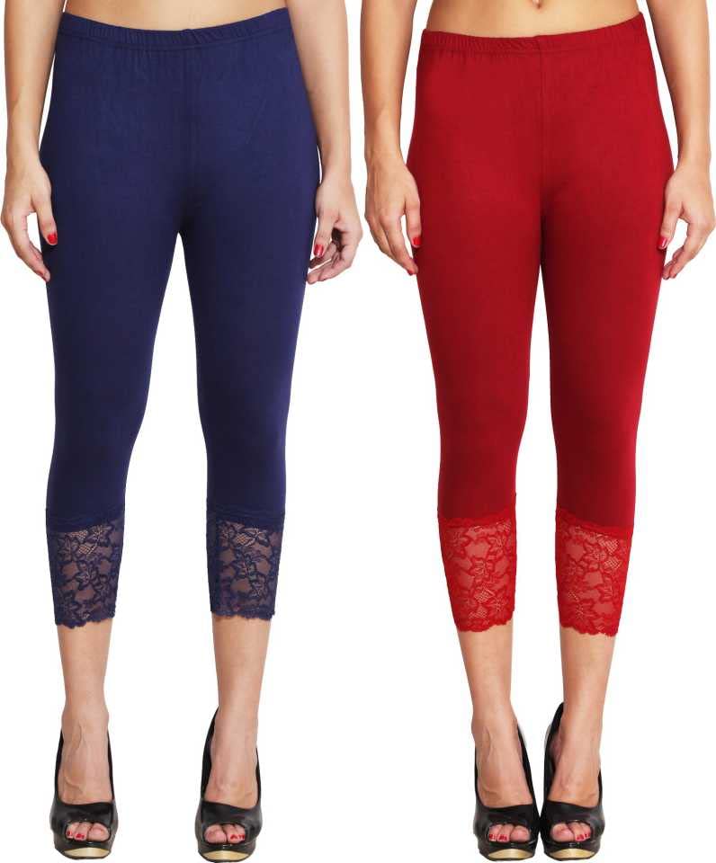 Image of Snowball Lace Capri Leggings for Women | PlusSize Stylish Net Capri for Girls