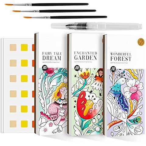 Watercolor Painting Coloring Books Arts & Crafts Kit, Pocket Watercolor Paint Bookmarks, Mess Free Paint with Water Set, Travel Activities Art Party Favors Exchange Birthday Valentine's Gifts for Kids Cover