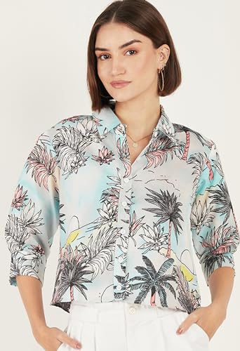 Image of ALL YOURS Women Women's Blue Boxy Floral Printed Casual Shirt (ALLSH5001 TUR XS)