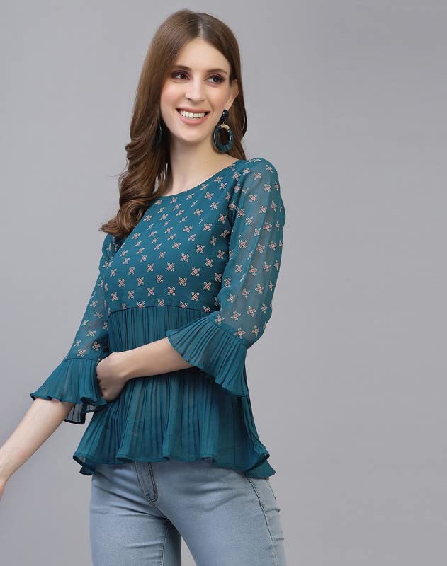 Image of Selvia Women's Georgette Round Neck Fit & Flare Top