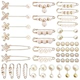 PYSEOSISE Broche de Perlas de Imitación, 48 Piezas Beige Broches de Mujer, Elegantes Botones de Broche Clips de Chal Broche de Seguridad para Camisa Pantalones Vestido Falda Cardigan
