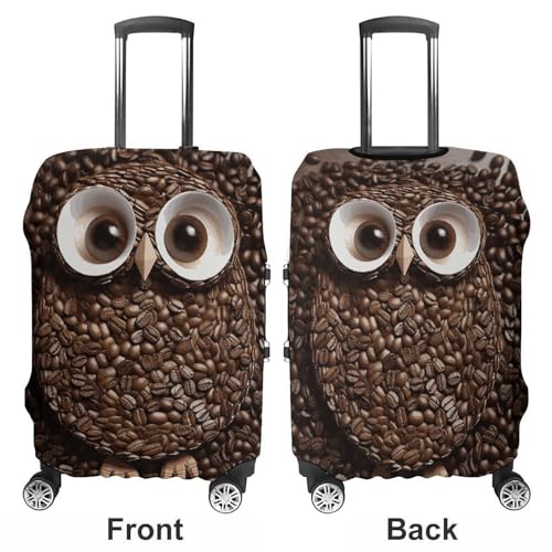 Coffee Bean Owl Printed Luggage Cover Protector, Fits 18-32 Inch Luggage3