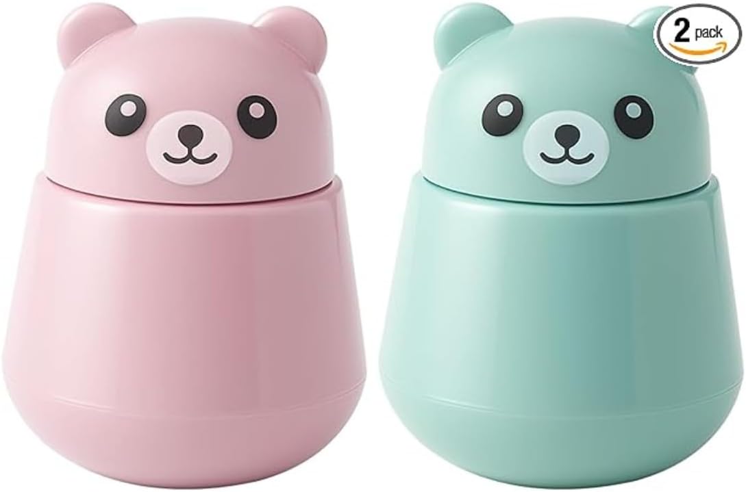 Bear Pill Crusher 2Pcs Vitamins, Tablets Crusher and Grinder BPA-Free ABS, Easy to Grind & Clean, Leakproof Portable Crusher for Pets, Boys Girls and Elders (2Pcs (Pink+Green))