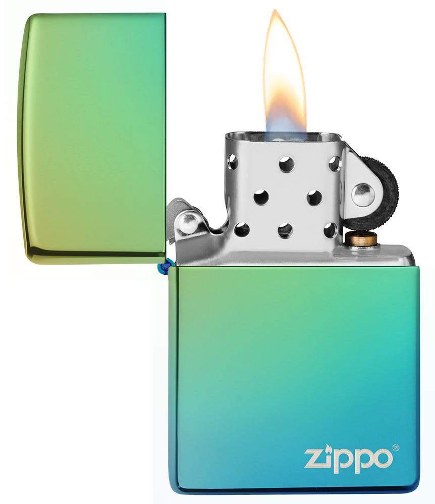 Zippo Pocket Lighter, Brass, Teal Logo, One Size, Teal Zippo Logo, 5.5 x 3.8 x 1.2 cm - Image 3