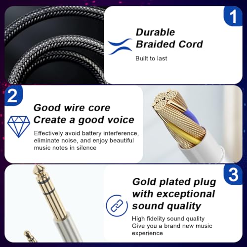 Image of Verilux 3.5mm to 6.35mm Aux Cable for Speakers(9.8FT), 6.35mm 1 /4 inch Male to 3.5mm 1 /8 inch Male Aux Cable, TRS Bidirectional Stereo Audio Jack for Guitar, iPod, Laptop, Home Theater Devices, Speaker