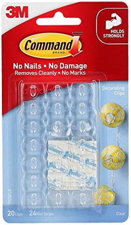 Command Medium Utility Hooks, Value Pack of 6 Hooks and 12 Command Adhesive Strips, Suitable for Hanging Items up to 1.3 kg & 17026CLR Decoration Clips for Christmas and Fairy Light - Clear