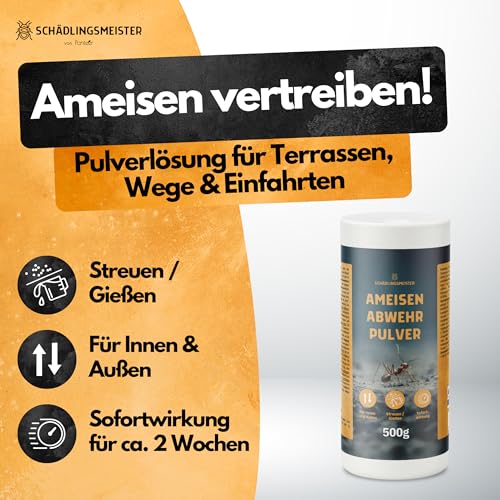 Ameisen Abwehr Pulver – 500g – Sofortwirkung gegen Ameisen, Asseln, Käfer – Für Innen- & Außenbereiche – Streuen oder Gießen – Ameisenstreu – Ameisenpulver – PT19 Repellent (1x500g)
