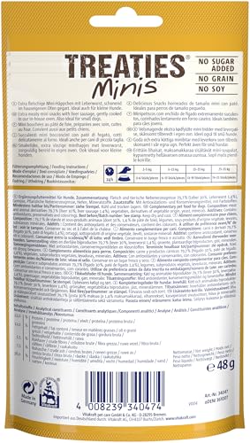Vitakraft Treaties Minis, Hundeleckerli, weicher Hundesnack gefüllt mit Leberwurst, Hunde Trainingsleckerli, ohne Zusatz von Zucker (8x 48g)