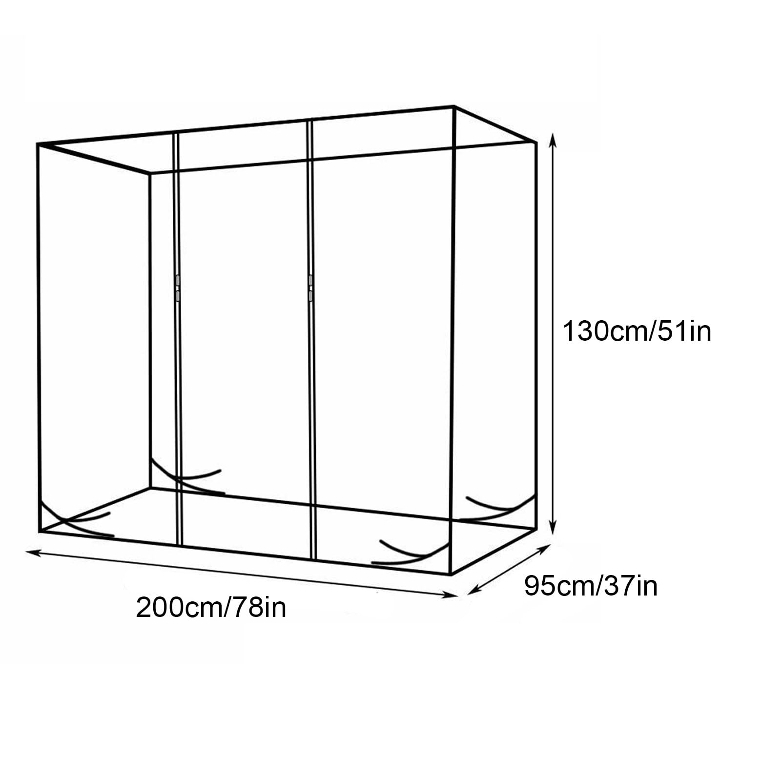 Bolsas transparentes para ropa, fundas protectoras contra el polvo, fijadas con correas inferiores, adaptables a tendederos en forma de X o de doble poste (200 x 95 x 130 cm/78 x 37 x 51 pulgadas)