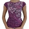 Women's T-Shirt with Wings and Ornament Print - Purple Short Sleeve Top in Y2K Style | Bodycon Shirt with Vintage Graphic, style_s01 purple, S #1
