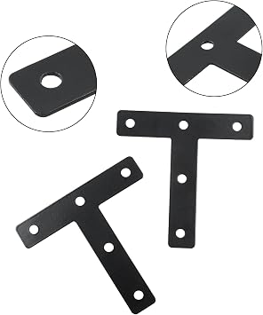 Hordion 10Pcs 3 x 3'' T Bracket, 80 X 80mm Black Repair Plate Support Brace | Flat T-shape brace set, wood joint repair use, cabinet shelf frame fix
