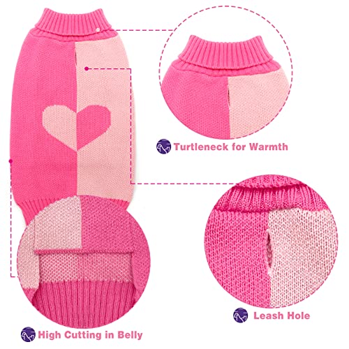Cyeollo Dog Sweater Valentines Day Dog Clothes Pullover Turtleneck Pink Heart Holiday Theme Female Pet Apparel For Small Dogs #TOP5